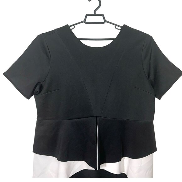 Eloquii Black & White Color-block Short Sleeve Dress with Peplum 18 - Picture 6 of 9
